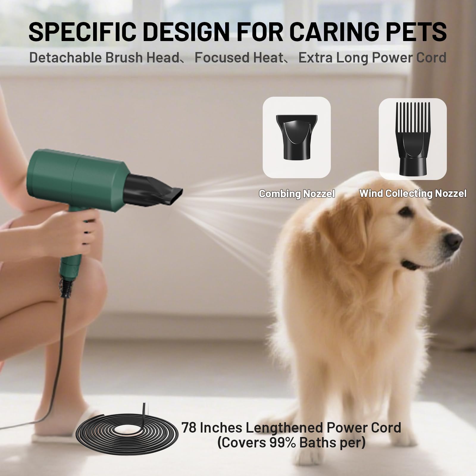 Pehum dog-cat hair dryer blue LED indicator aiding stain detection during grooming