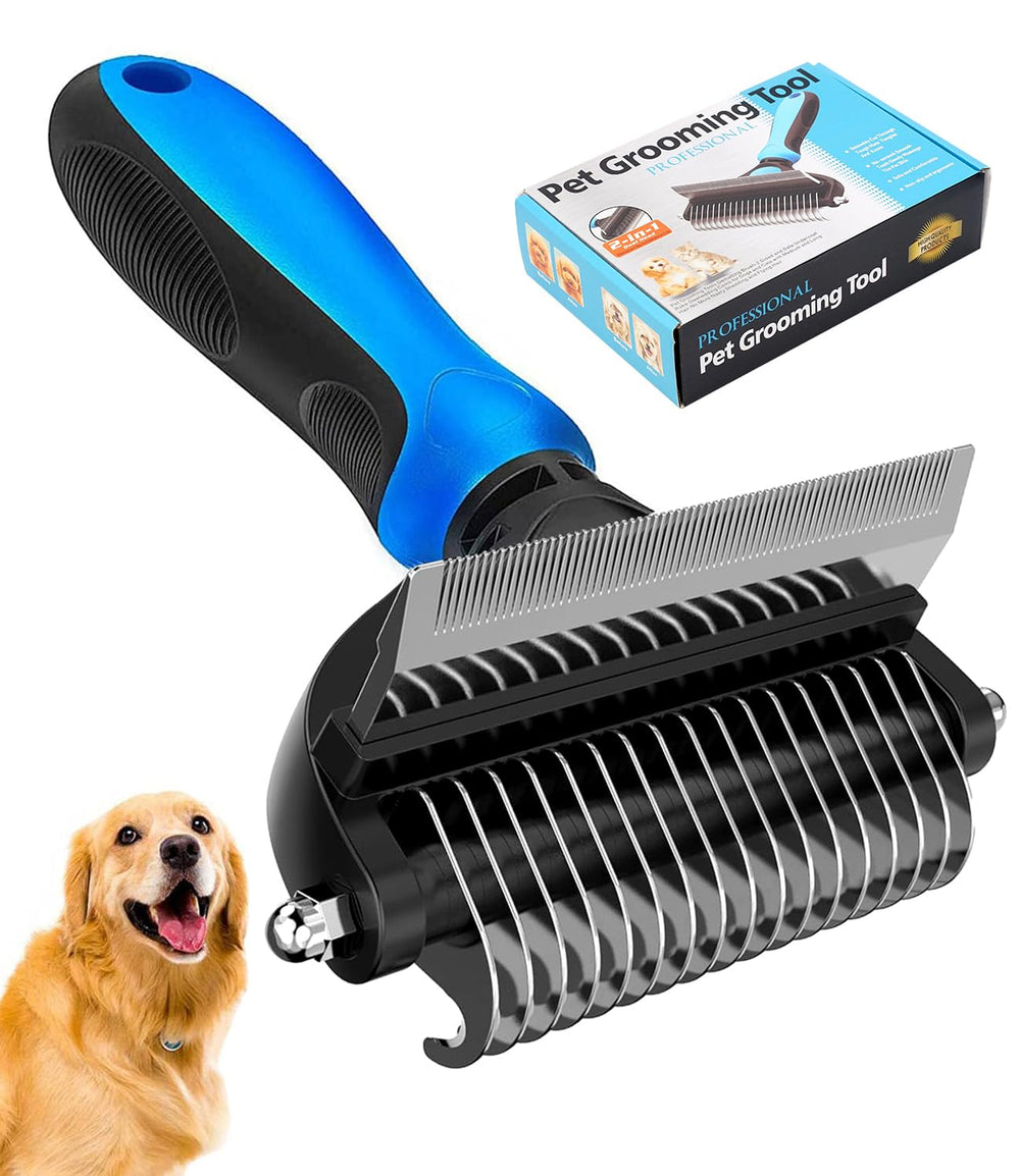 PEITA PET 2-in-1 undercoat rake dematting tool in front view for efficient grooming.