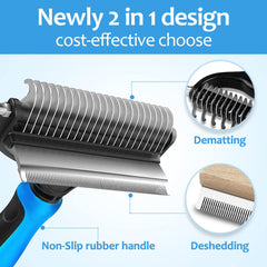 PEITA PET deshedding tool close-up showing fur removal for a cleaner coat.