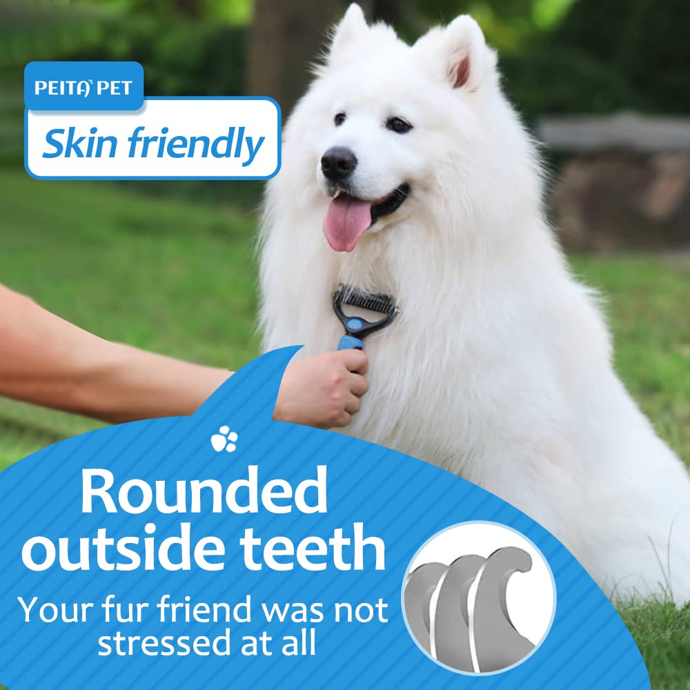 PEITA PET rounded teeth close-up showing skin-friendly grooming.