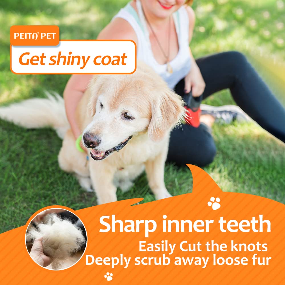 PEITA PET undercoat rake 4-inch head tackles mats and tangles quickly.