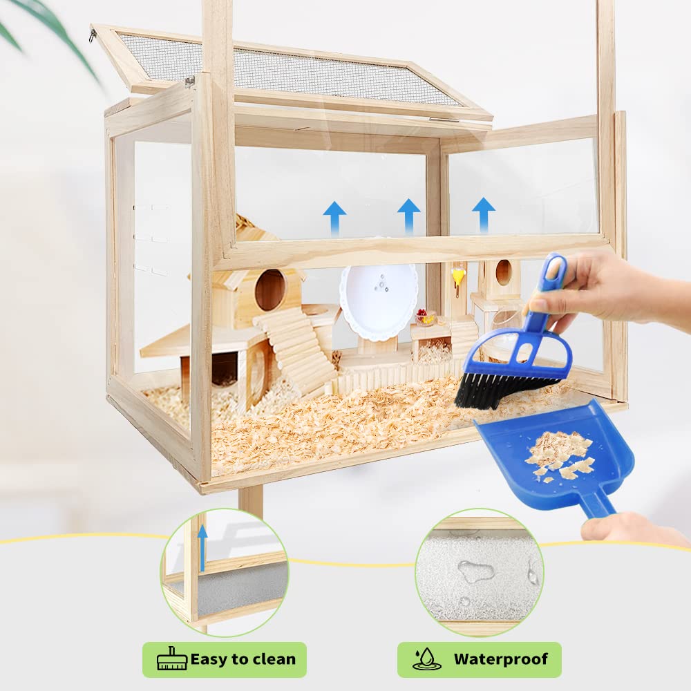 PEJOYT large hamster cage side view showing sturdy wood and locks