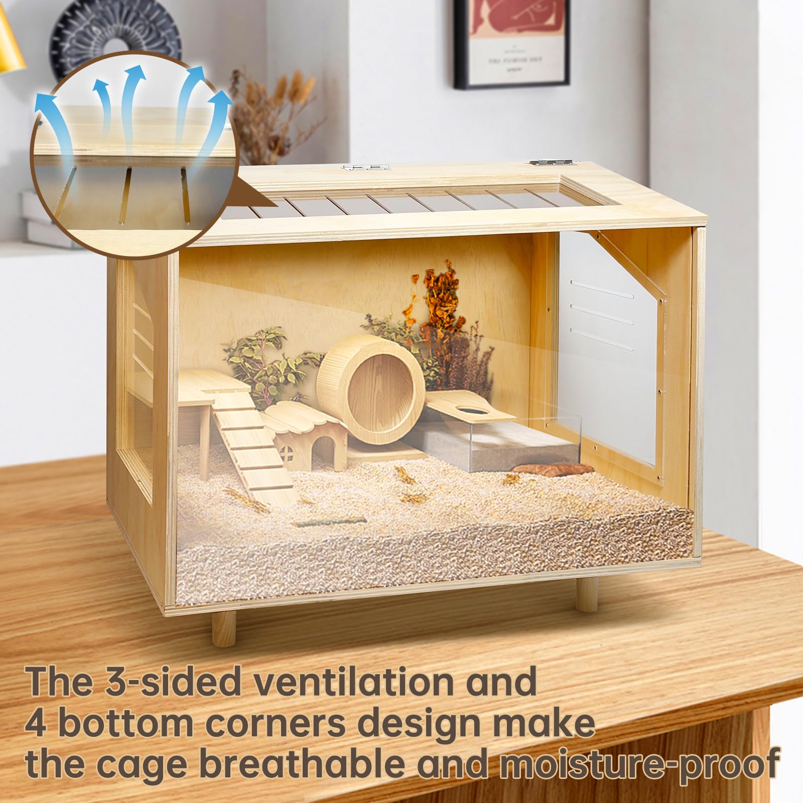 PEJOYT wooden hamster cage quick-assembly during setup.
