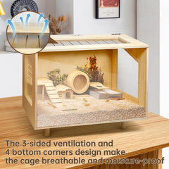 PEJOYT wooden hamster cage quick-assembly during setup.