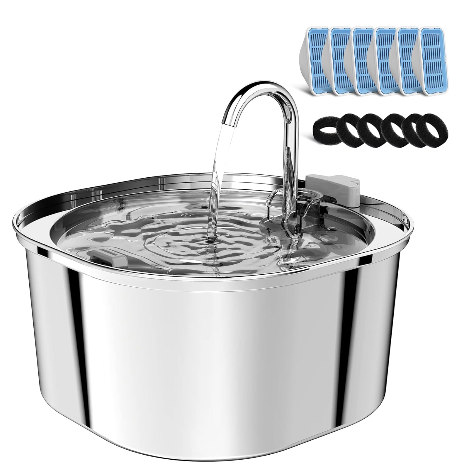 PEKTACO cat water fountain 304 stainless steel finish for durability and easy cleaning.
