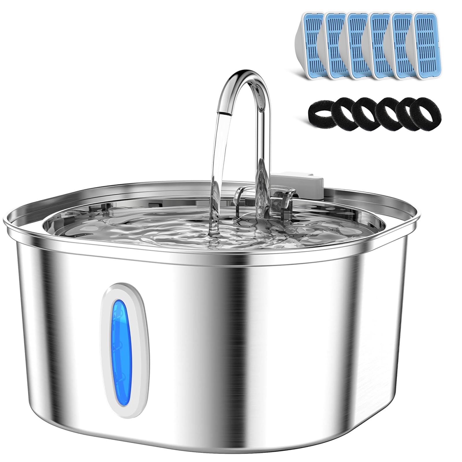 PEKTACO cat water fountain assembly view highlights stainless steel body for durable use.