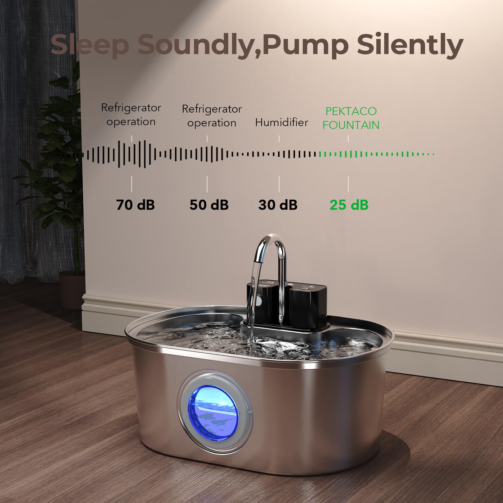 PEKTACO stainless-steel cat water fountain stands up to daily use and rust resistance.