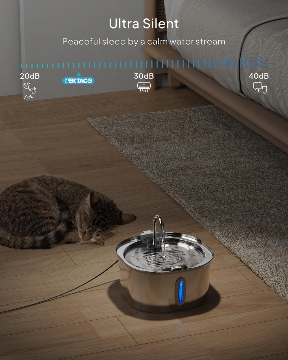 PEKTACO triple-filtration system removes debris and odors for cleaner water.