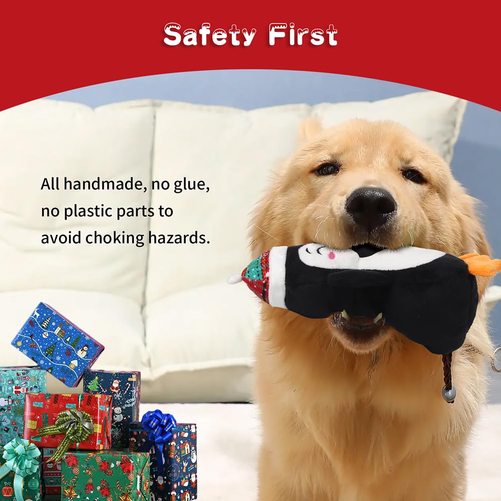 PELTEFLU Christmas penguin squeak toy—bright chewer that stimulates curiosity.