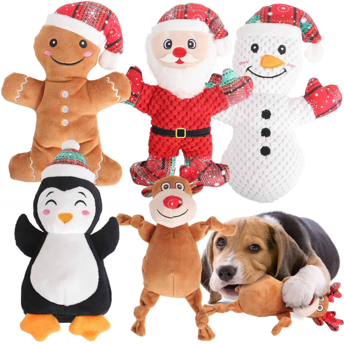 PELTEFLU Christmas snowman squeak toy—durable plush for teething and interactive play.