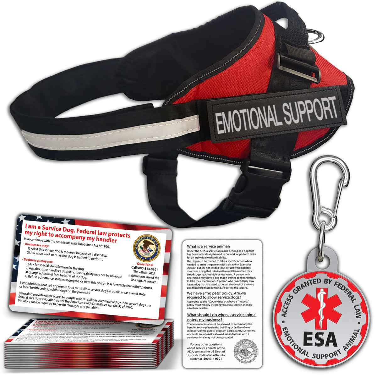 Pelto ESA harness with reflective chest strap for nighttime visibility and control.