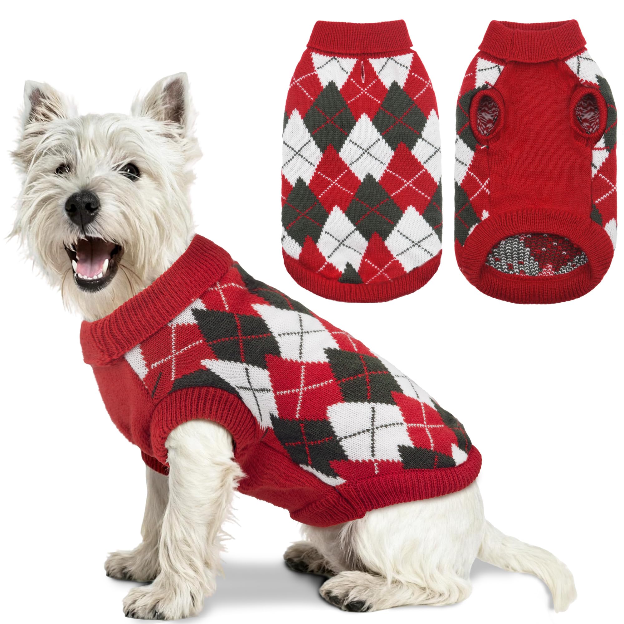 PELUKOA dog sweater red turtleneck closeup for warm outdoor walks