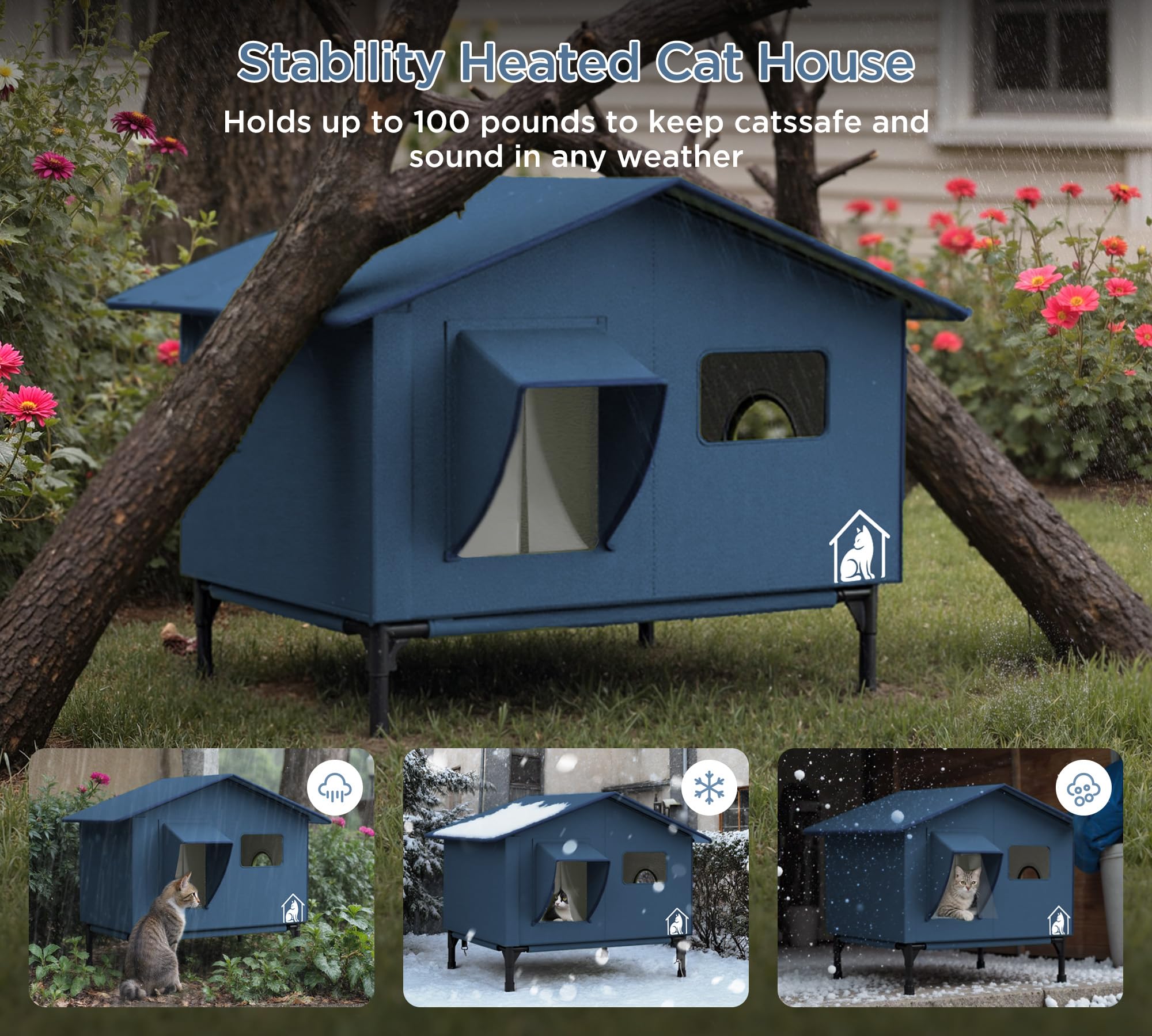 PELUMOZ elevated base with ground stakes for stability.
