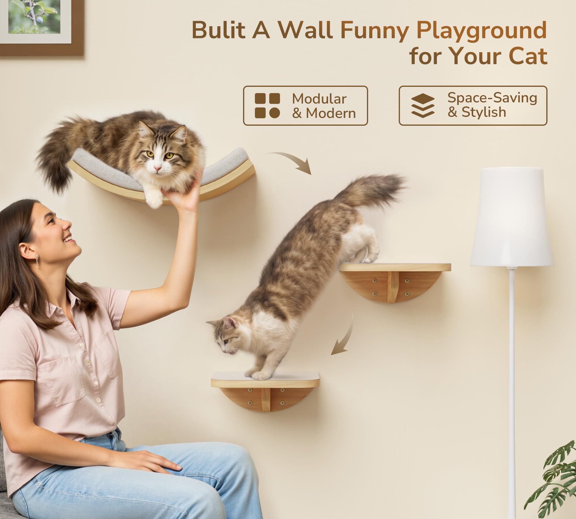 Peluomoz cat perch beige cushion with removable cover for easy cleaning
