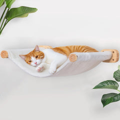 PELUMOZ cat-wall-hammock-side-view highlights sturdy pine wood support for large cats.
