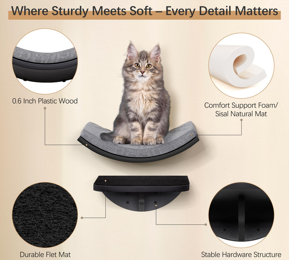 PELUMOZ Cat Wall Shelf foam cushion adds plush comfort for long naps.