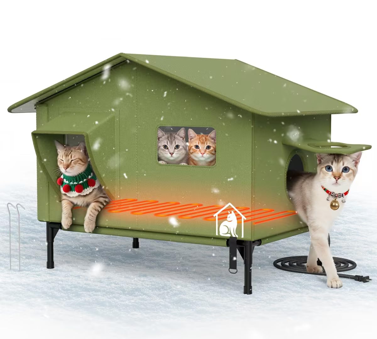 PELUMOZ extra-large heated outdoor cat house front view with dual doors for safe escape