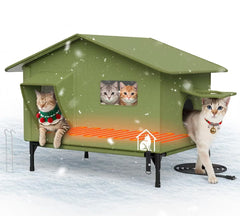 PELUMOZ extra-large heated outdoor cat house front view with dual doors for safe escape