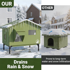 PELUMOZ extra-large heated outdoor cat house side view highlighting foldable roof