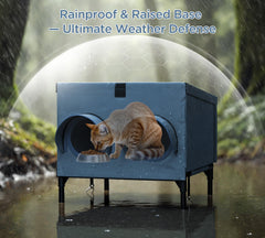 PELUMOZ slanted roof design protects bowls from rain and debris