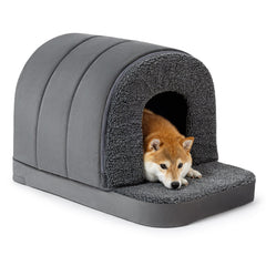 PELZIN Indoor Dog House front view shows a cozy den for calm naps.
