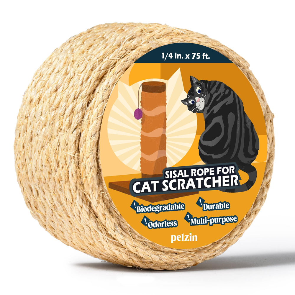 Pelzin Natural Sisal Rope cat scratcher 1/4 inch, durable surface for replacement projects.