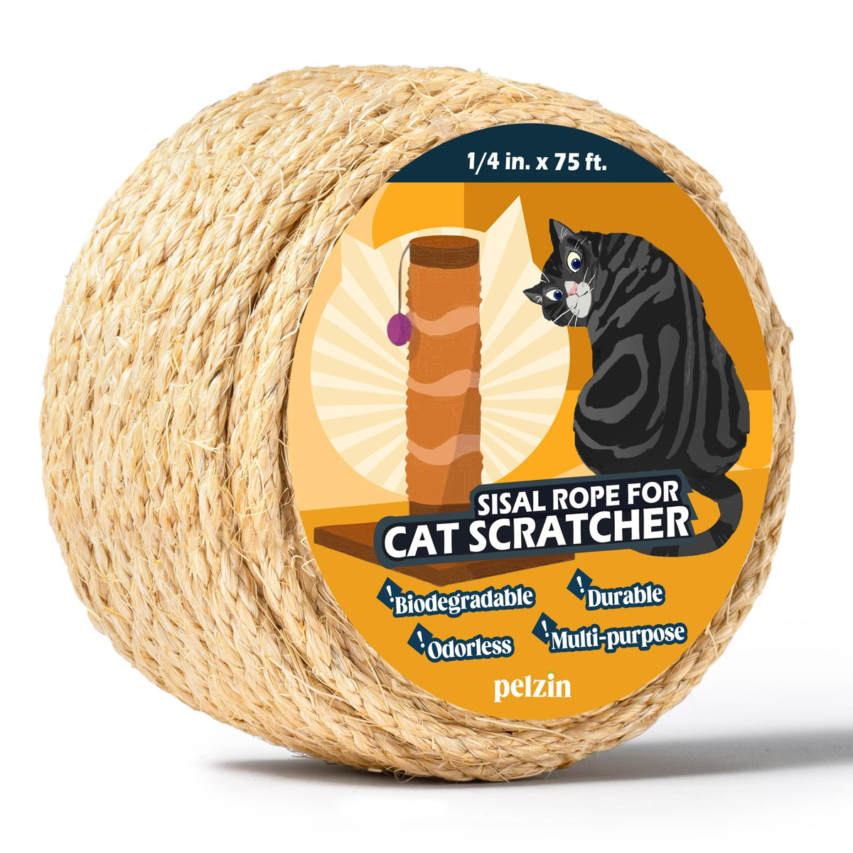 Pelzin Natural Sisal Rope cat scratcher 1/4 inch, durable surface for replacement projects.