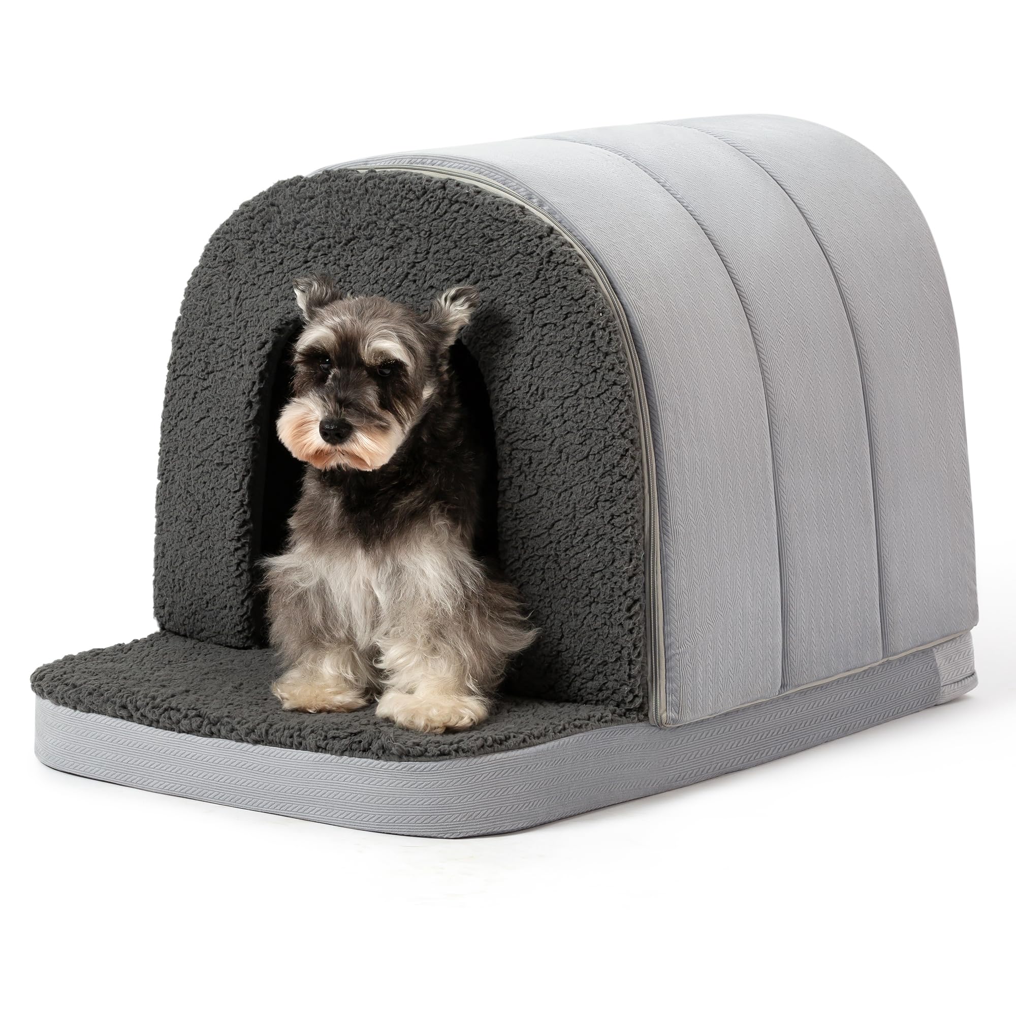 PELZIN Orthopedic Dog Bed House front view offers private retreat for anxious dogs.