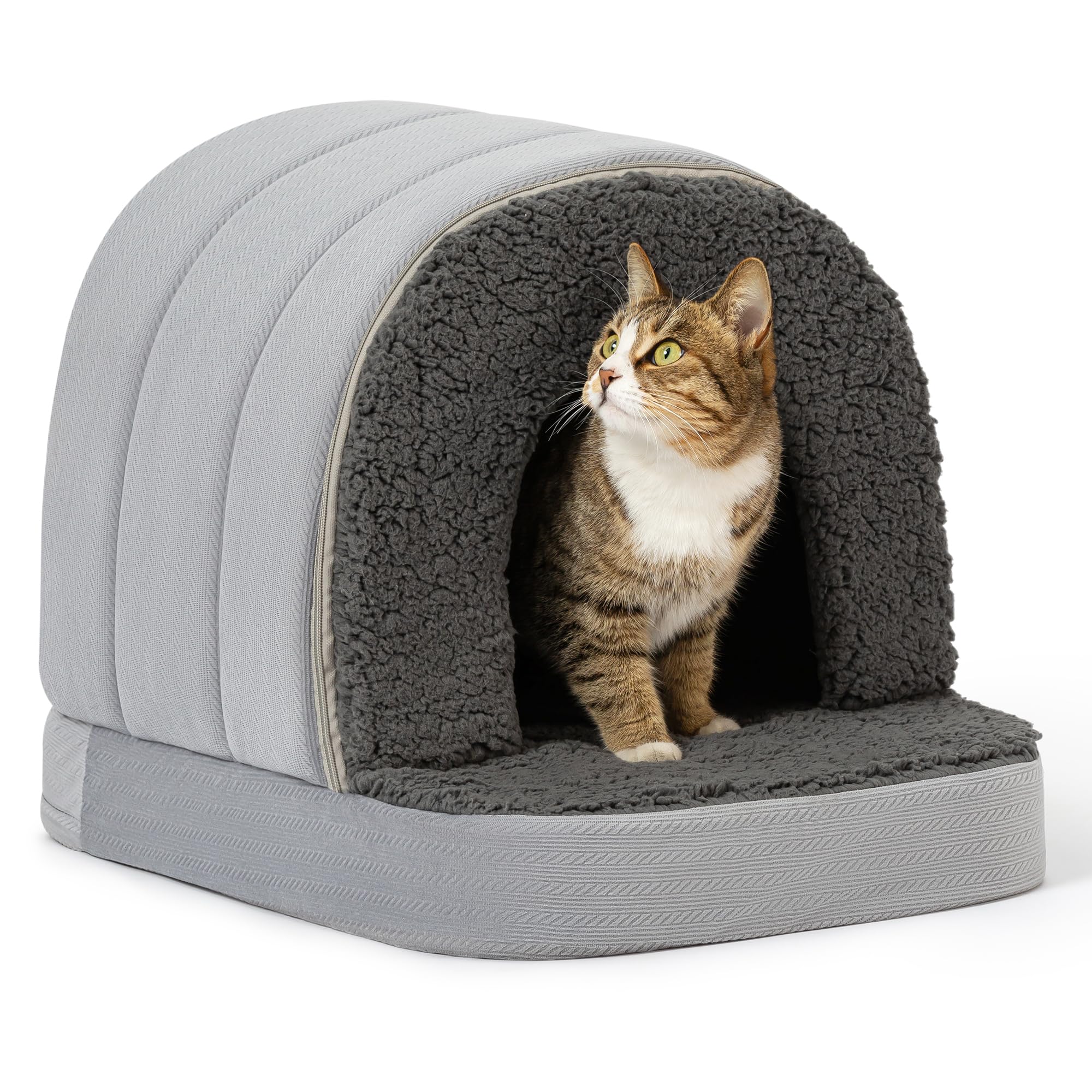 PELZIN Orthopedic Dog Bed House inside view shows private retreat for calm, cozy naps.