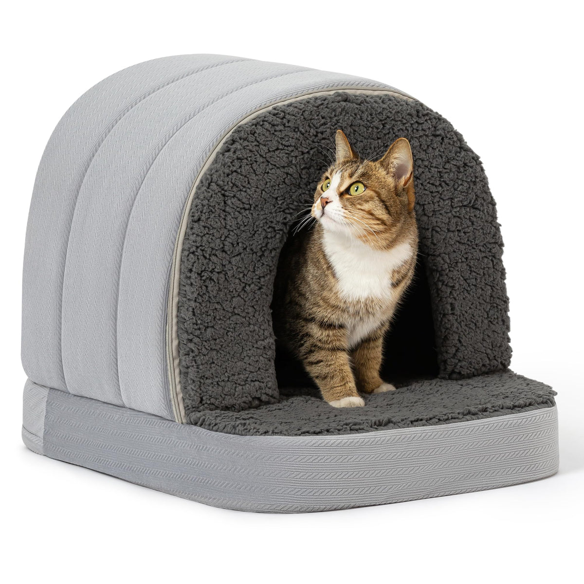 PELZIN Orthopedic Dog Bed House inside view shows private retreat for calm, cozy naps.