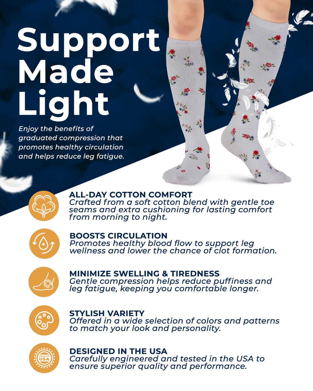 Pembrook Light Compression Socks for Women knee-high fit supporting daily activities.
