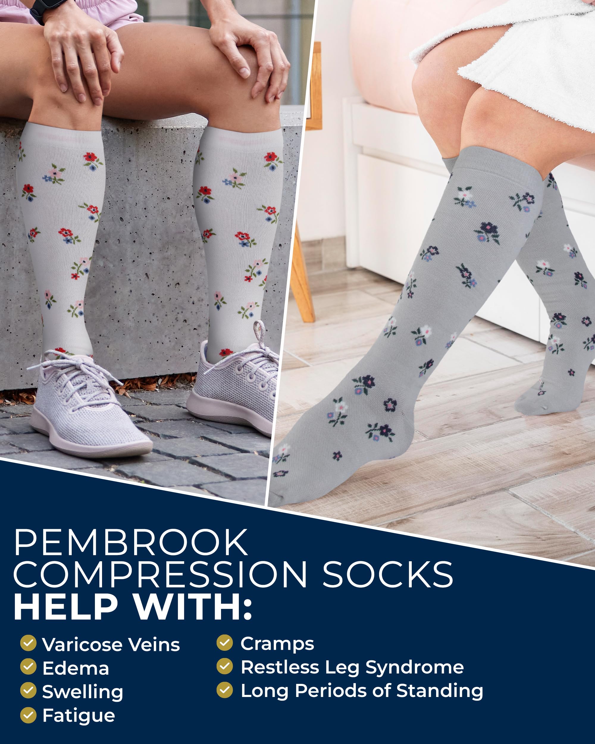 Pembrook Light Compression Socks for Women smooth toe seams for sensitive skin.