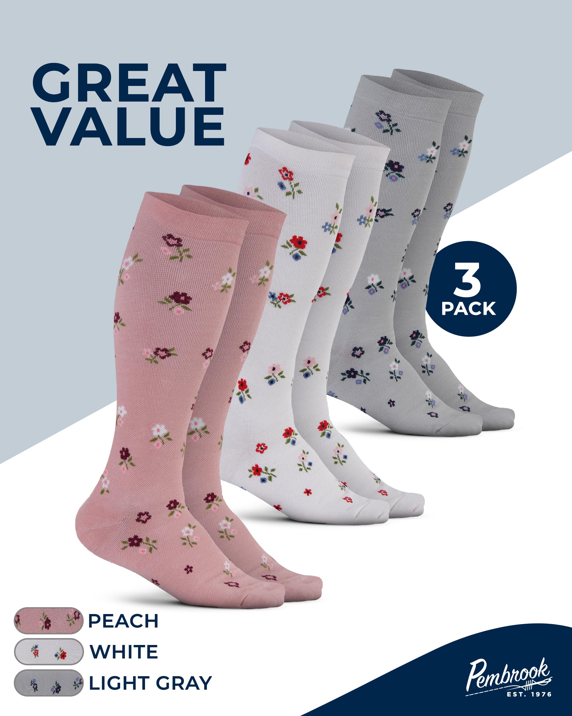 Pembrook Light Compression Socks for Women travel-ready design supports legs on trips.