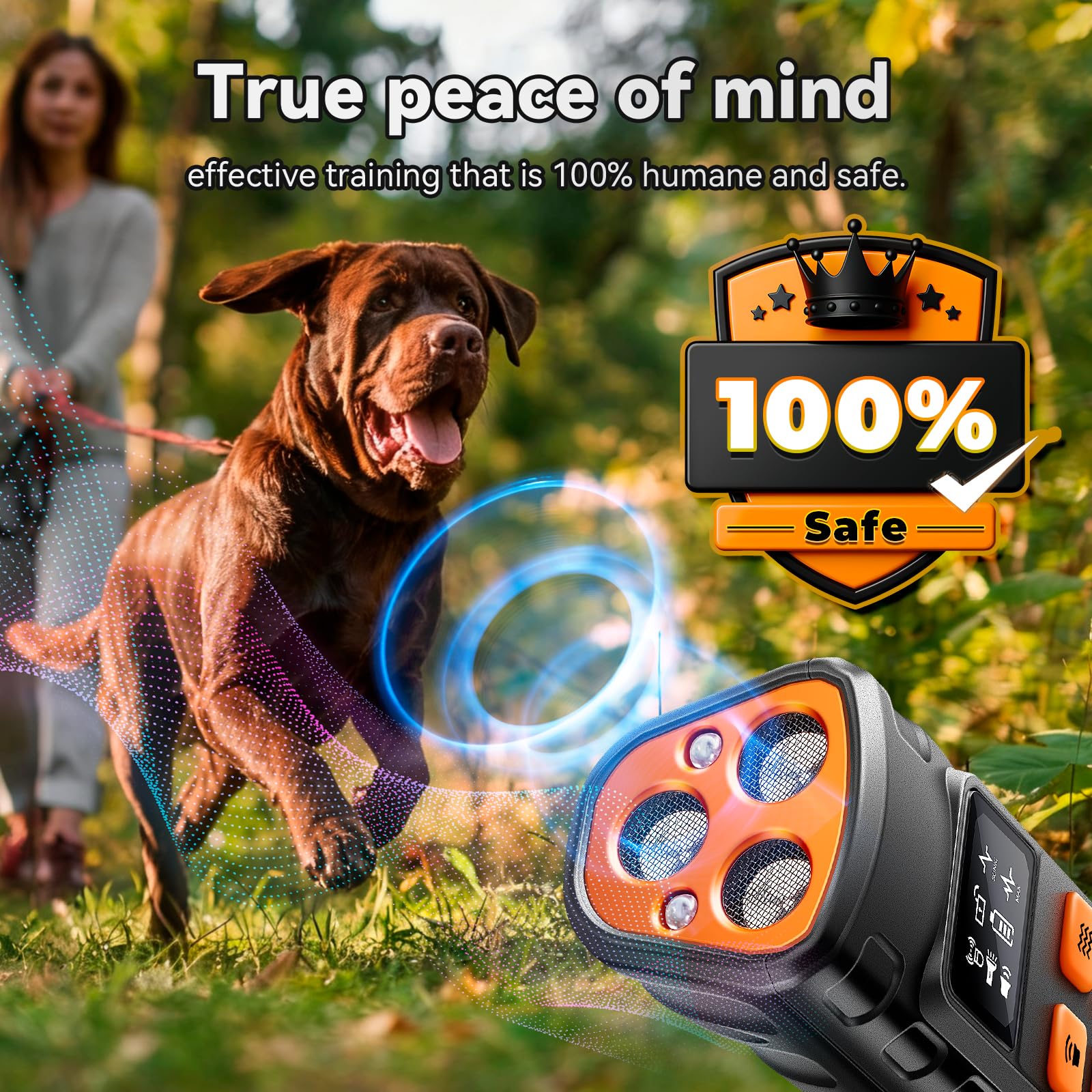 PEMOO compact, portable unit suitable for indoor and outdoor bark control.