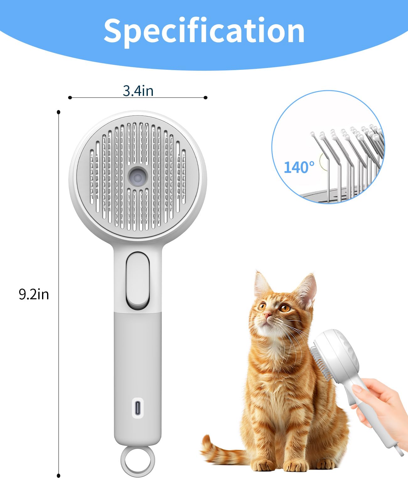 Pengxinhui Cat Steam Brush soft silicone head for pets' comfortable grooming.