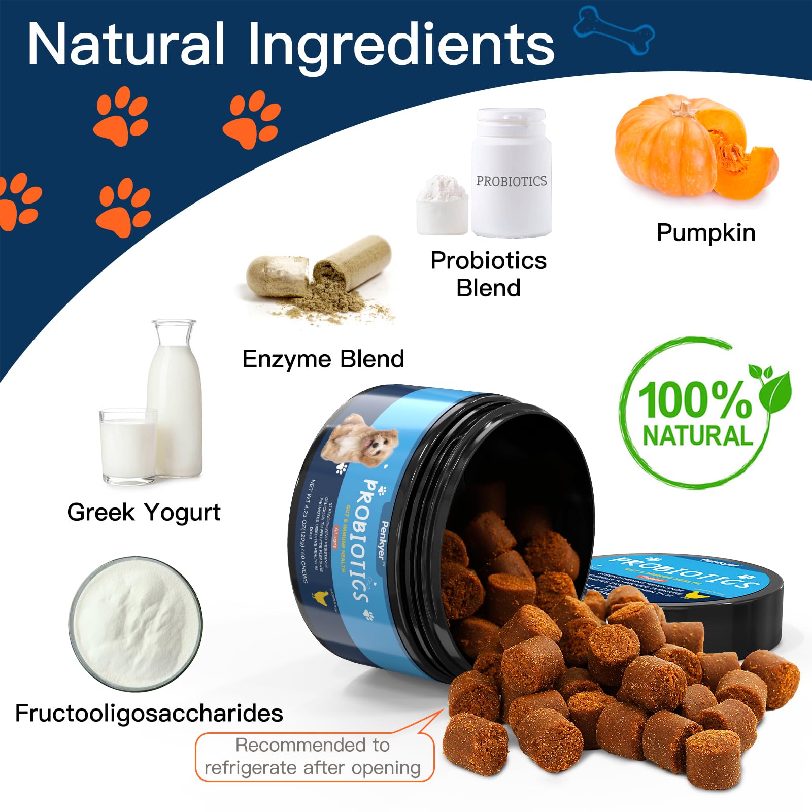 Penkyer probiotics dogs vacuum sealed jar preserves live cultures potency.
