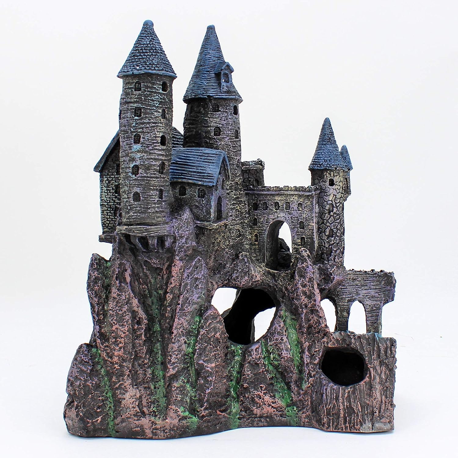 Penn-Plax Age-of-Magic Wizard’s Castle Part B rocky-hill base provides stable anchoring.