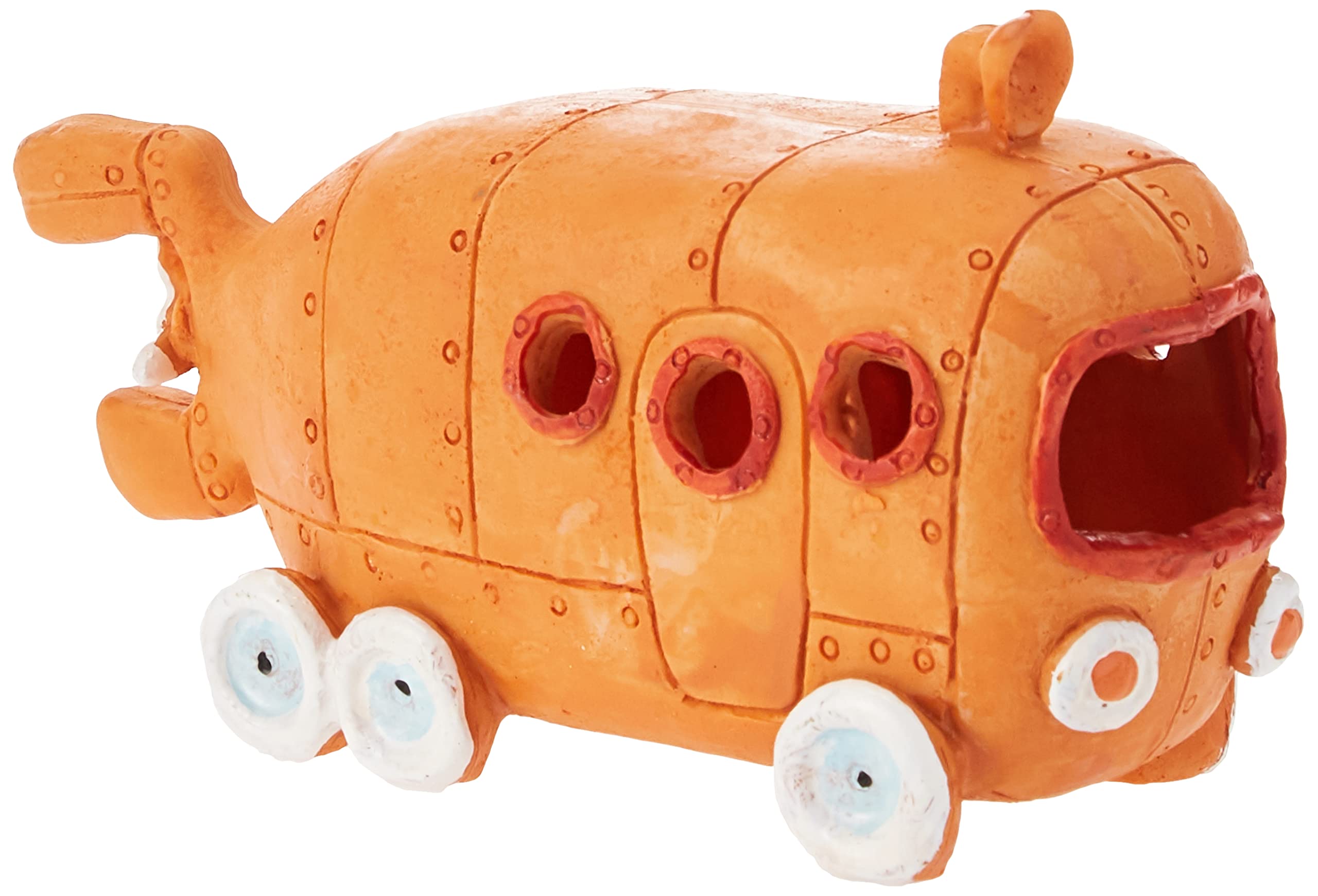 Penn-Plax Bikini Bottom Bus decor orange, front view, adds a whimsical focal point to aquariums.