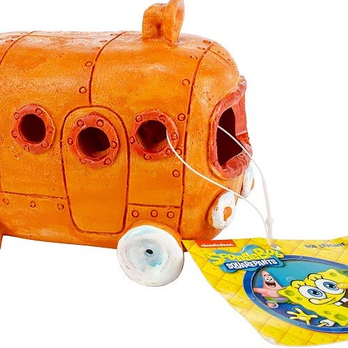 Penn-Plax Bikini Bottom Bus detail, portholes and periscope boost tank scenery and exploration.