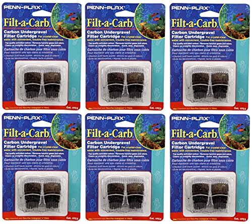 Penn-Plax Filt-A-Carb six-pack units for aquarium filtration, helping maintain clear water and stable chemistry