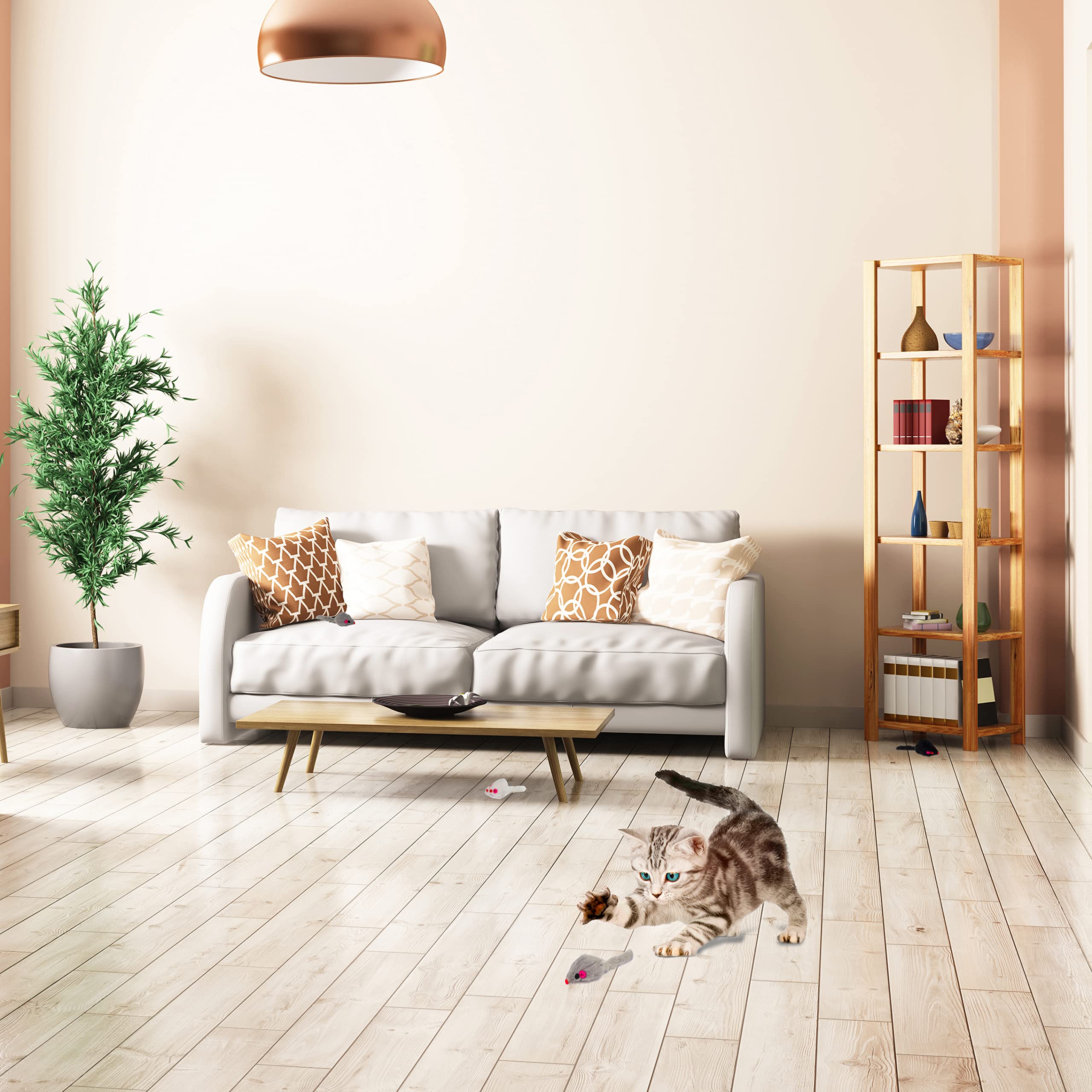 Penn-Plax Play Fur Mice color-variation-black-gray-white: color variety aids visual tracking and hunting practice.