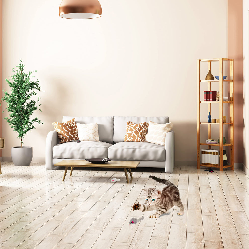 Penn-Plax Play Fur Mice color-variation-black-gray-white: color variety aids visual tracking and hunting practice.