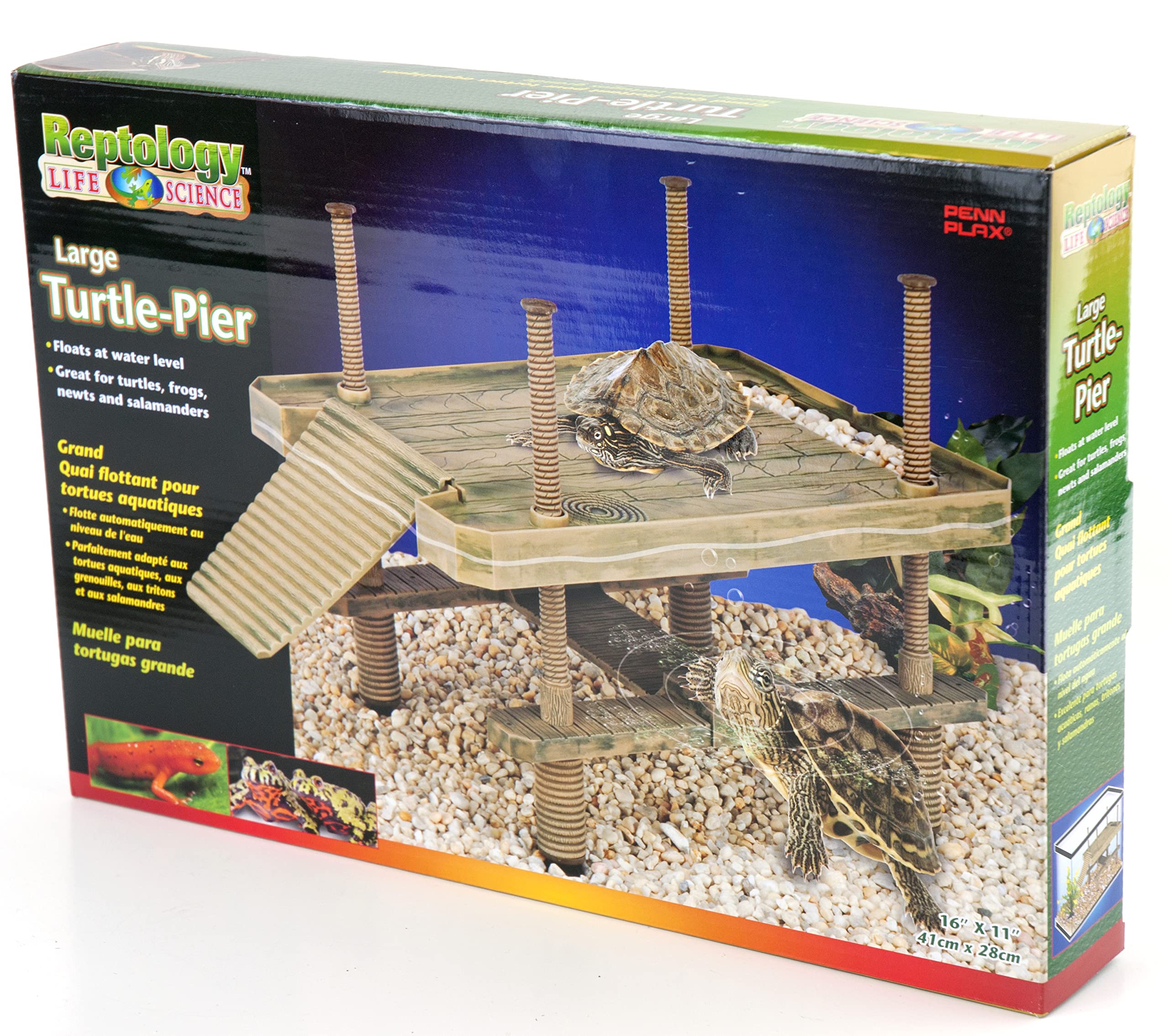 Decorative-natural design of Penn-Plax Reptology Floating Turtle Pier enhances terrarium aesthetics and enrichment.