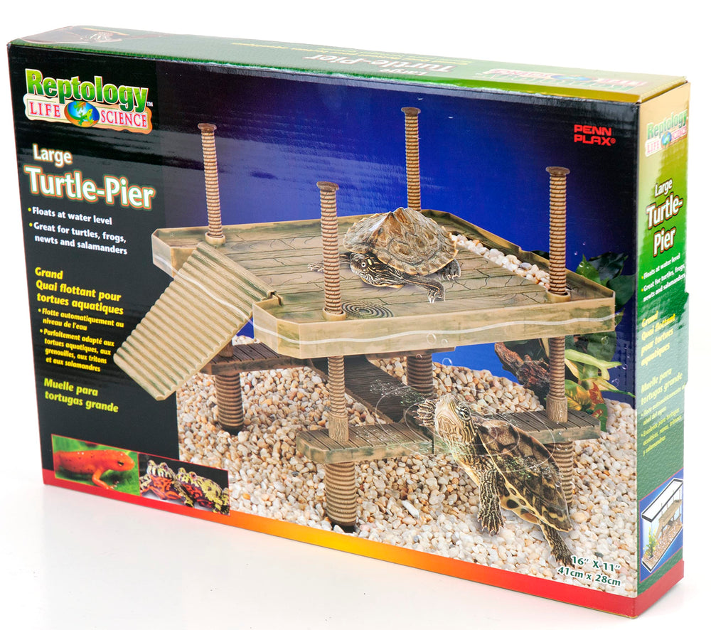 Decorative-natural design of Penn-Plax Reptology Floating Turtle Pier enhances terrarium aesthetics and enrichment.