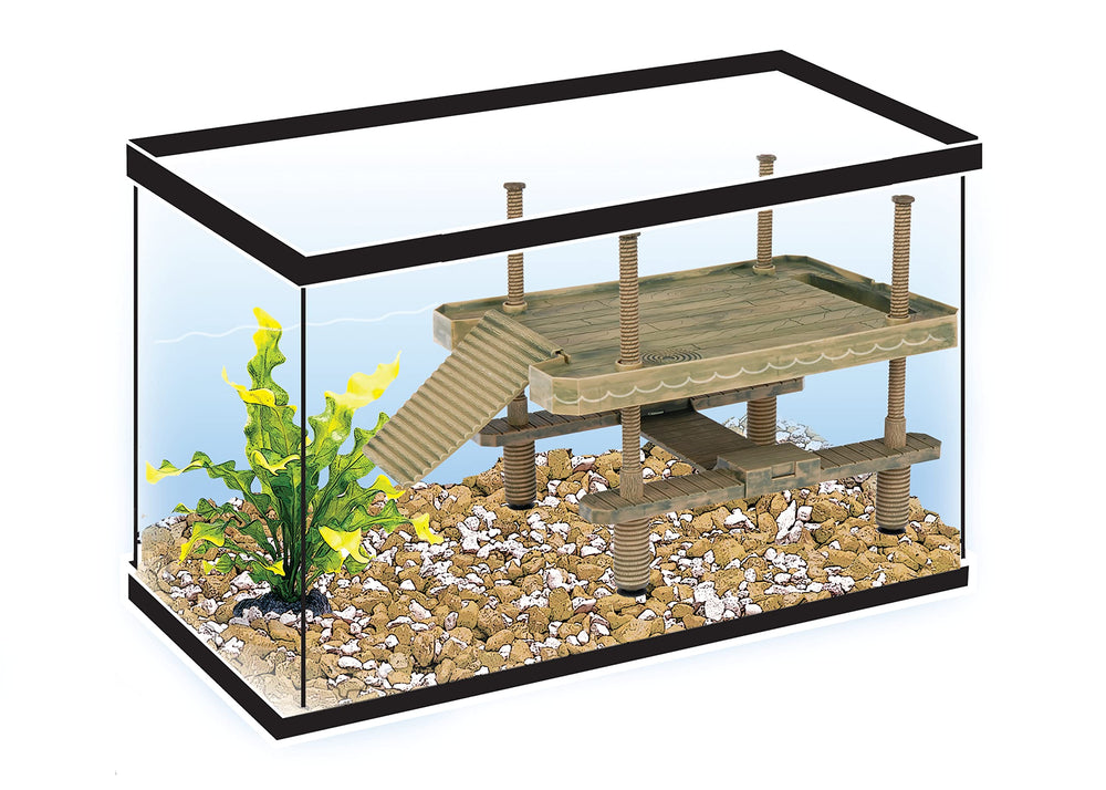 Penn-Plax Reptology Floating Turtle Pier compatible with 20-gallon and larger tanks for versatility.