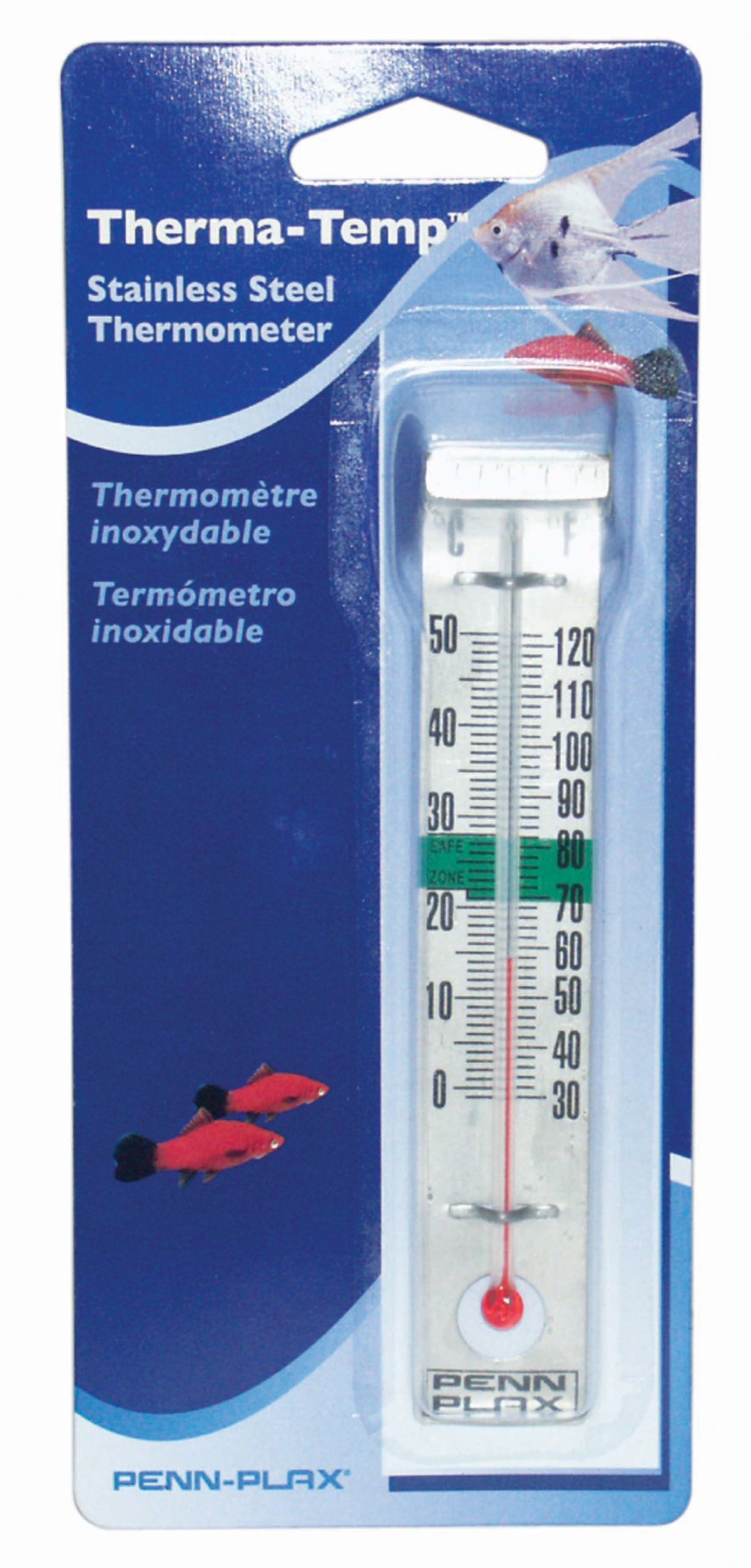 Penn-Plax Therma-Temp stainless steel aquarium thermometer with clip-on design for precise temperature monitoring