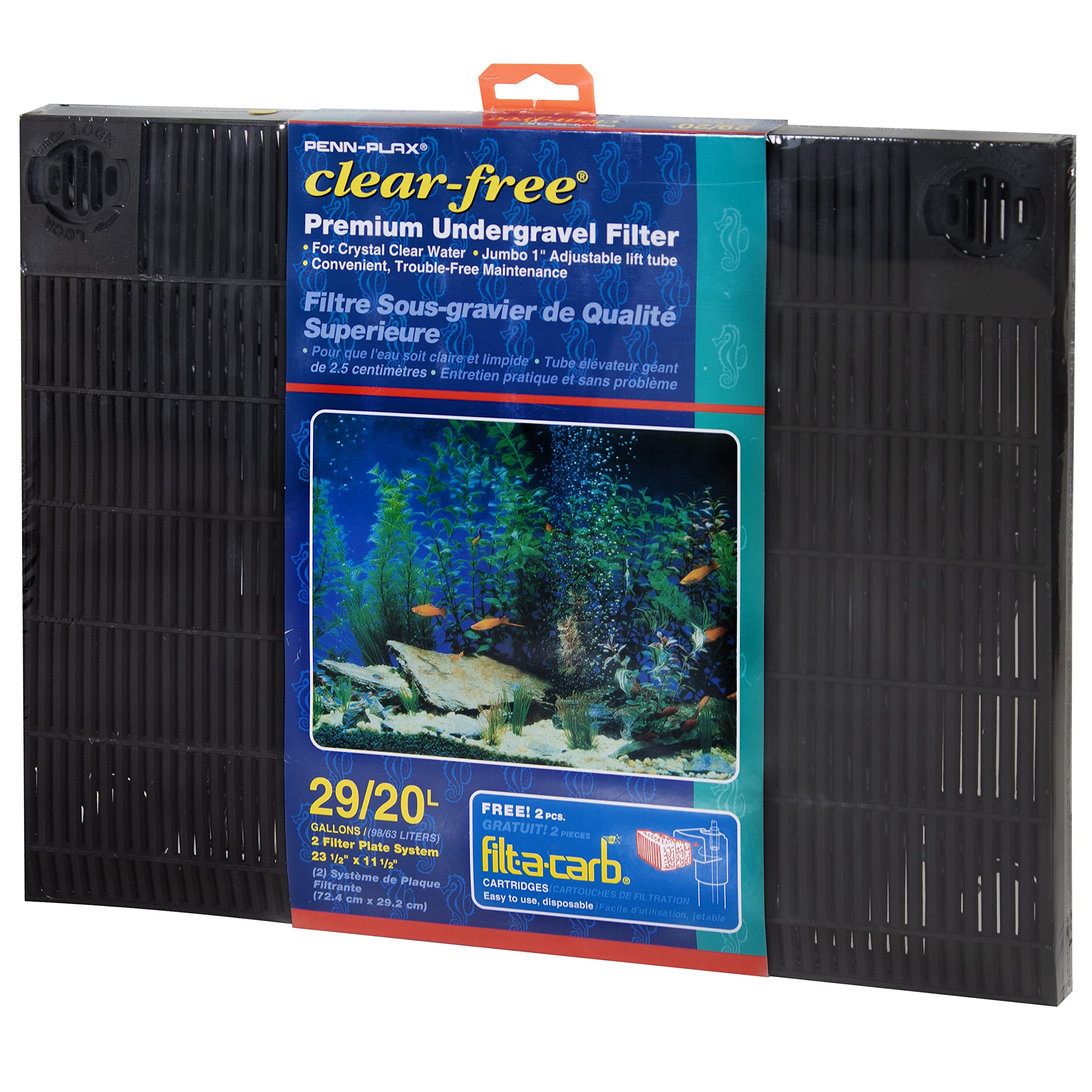 Penn-Plax Undergravel Filter plates closeup showing dual 14x11 inch plates for efficient filtration.