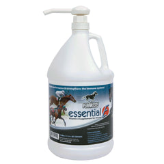 Pennwoods Essential E bottle with pump shows easy 2 oz daily dosing for horses.