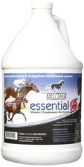 Pennwoods Essential E bottle shown near a hay bucket for daily feeding.