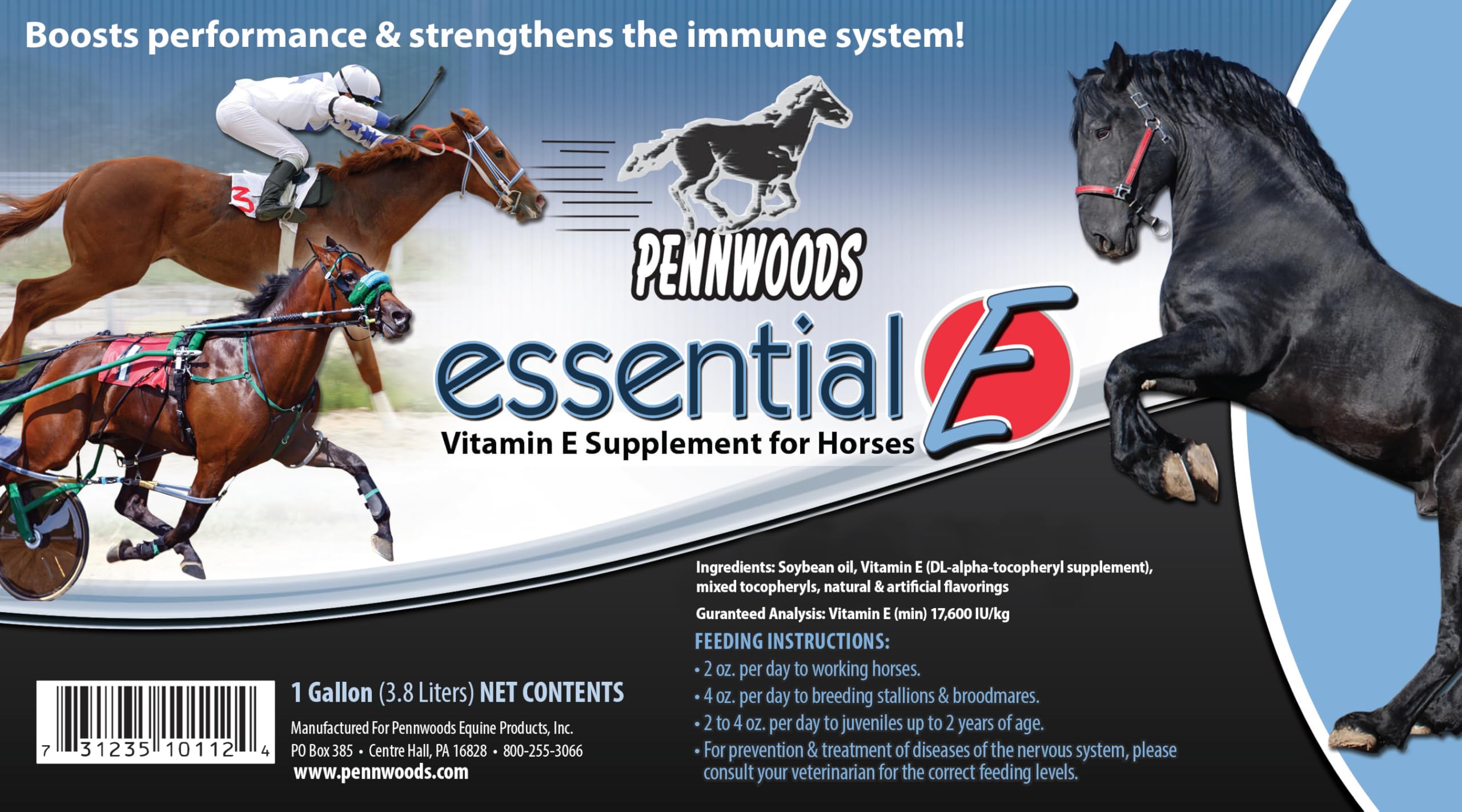 Pennwoods Essential E label close-up highlights 1000 IU per 2 oz serving.